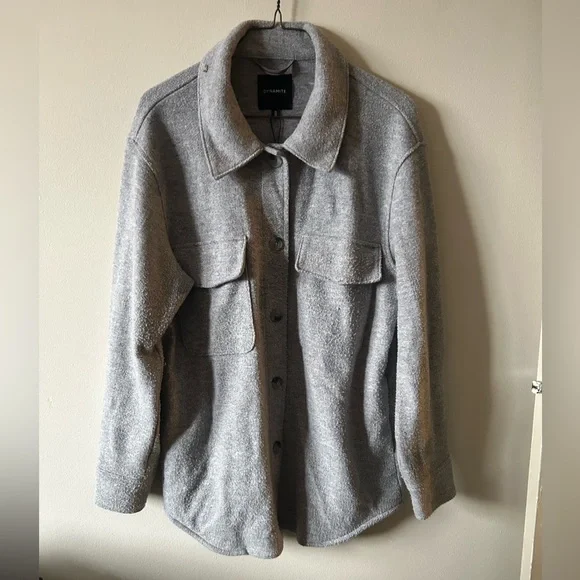 Dynamite Light Gray Button-Front Utility Shacket - Picture 2 of 6